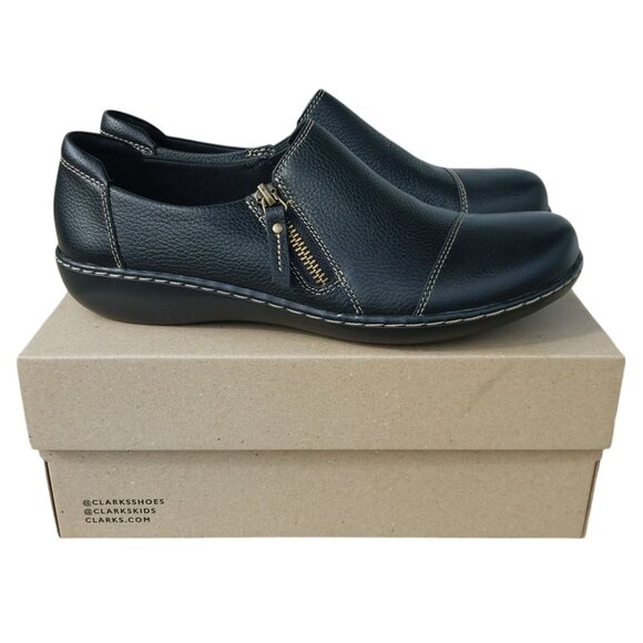 Clarks Collection Ashland Palm Slip-On Shoes with Zipper NIB Black Size 9M - Picture 1 of 12